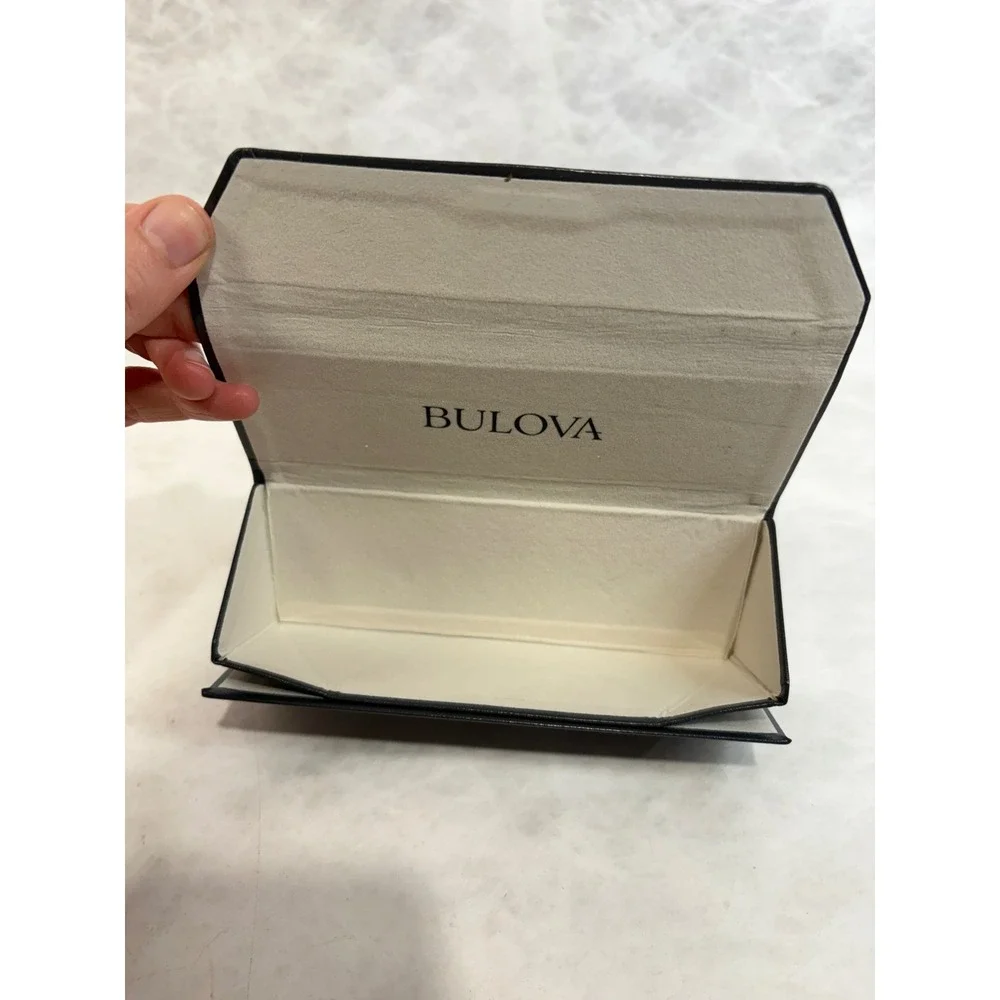 Bulova Gray Triangular Folding Eyewear Case Collapsible Magnetic Glasses Box